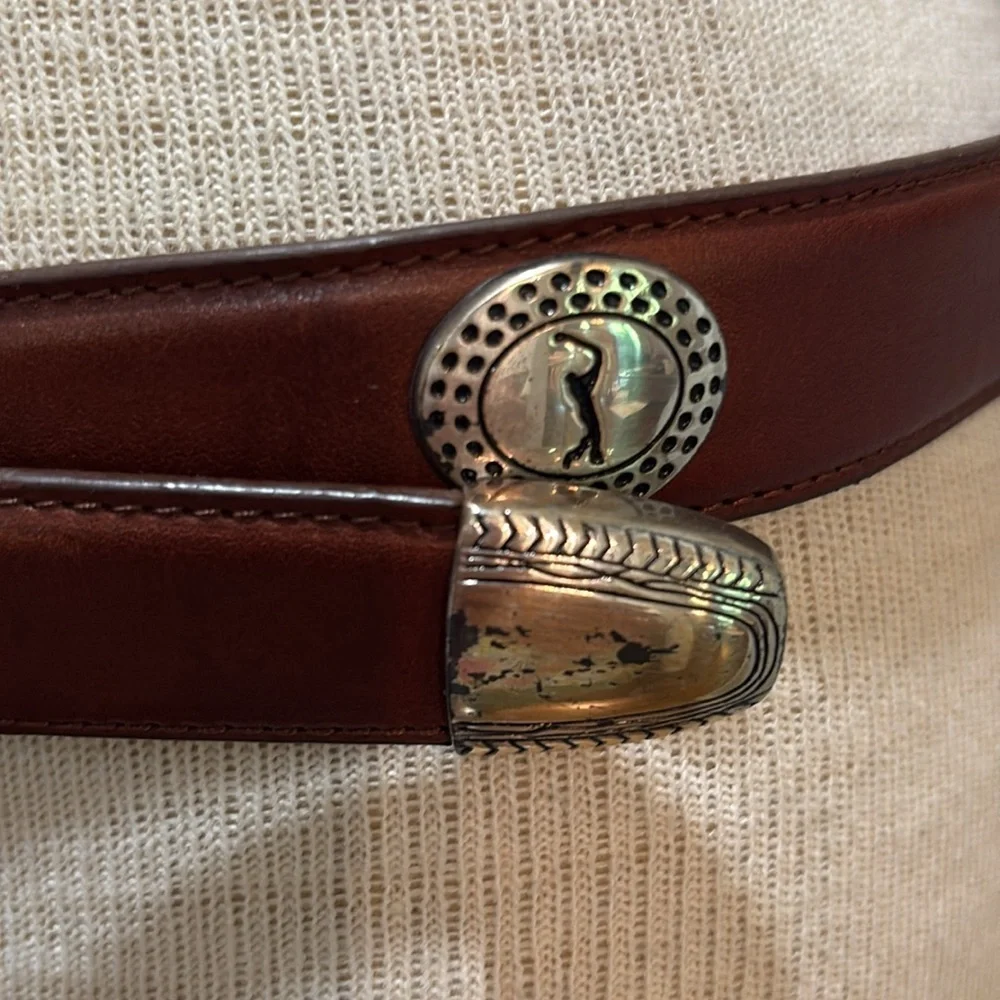 PGA Tour sz 44 top grain leather brown belt with silver accent golf
